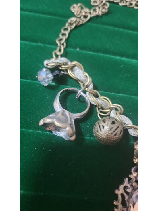 Vintage 80s Charm Necklace Key Heart Star Mixed Metal Ribbon Chain Statement - Picture 7 of 10